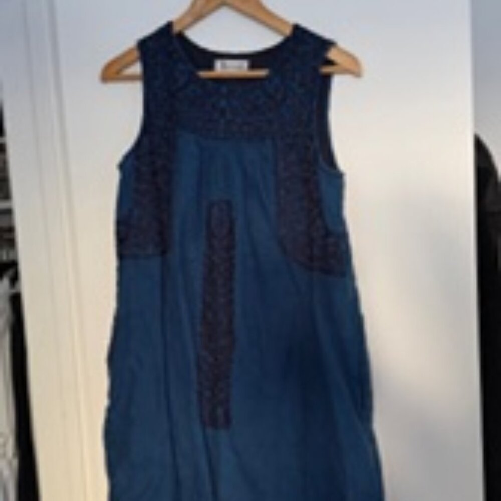 Madewell Indigo Linen Embroidered Mini Dress